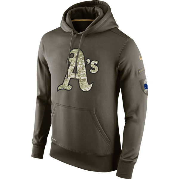 MLB Men Oakland Athletics Nike Olive Salute To Service KO Performance Hoodie Green-0